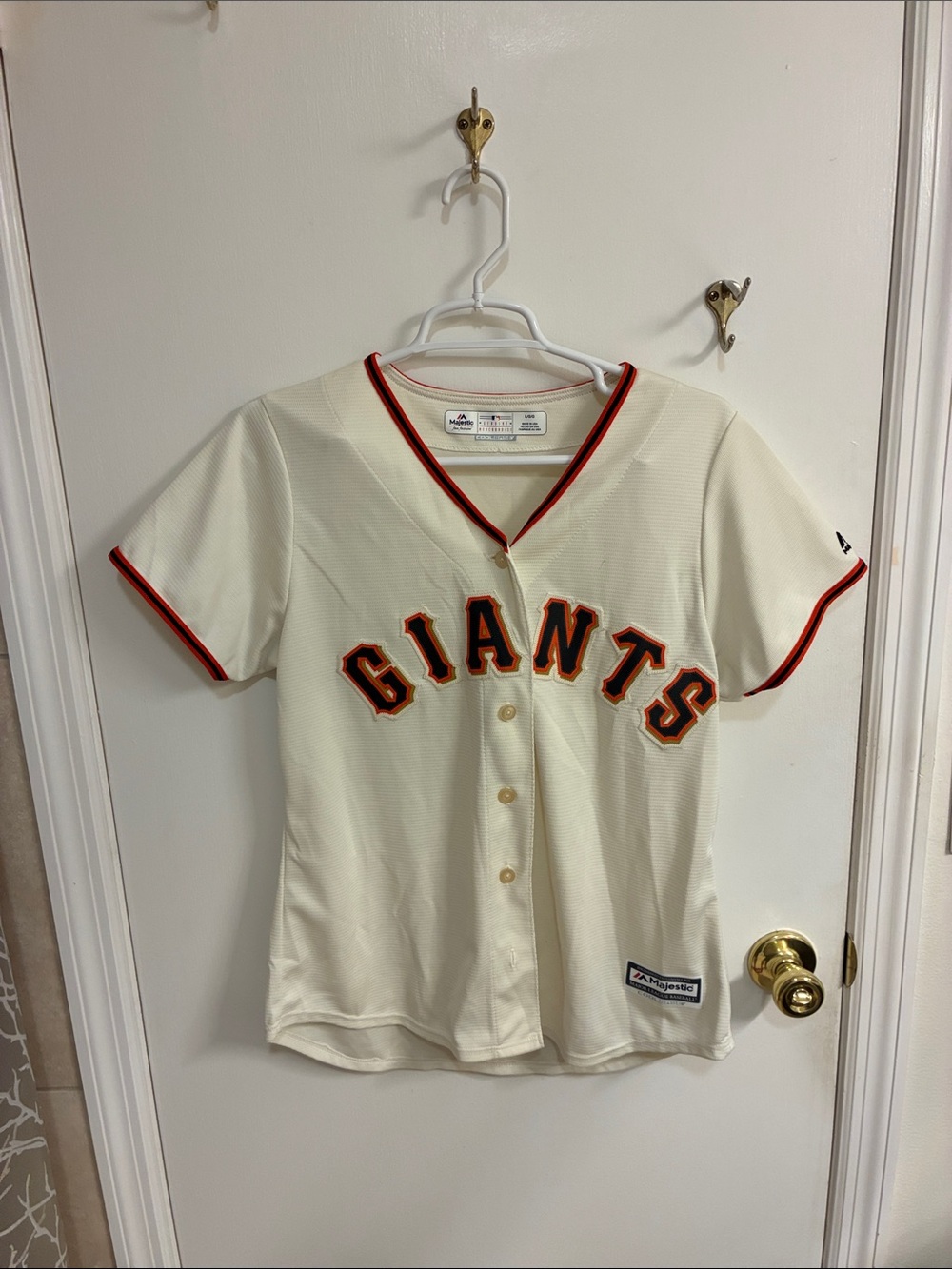 Majestic Cream Giants Jersey with Orange & Black Trim Sz L